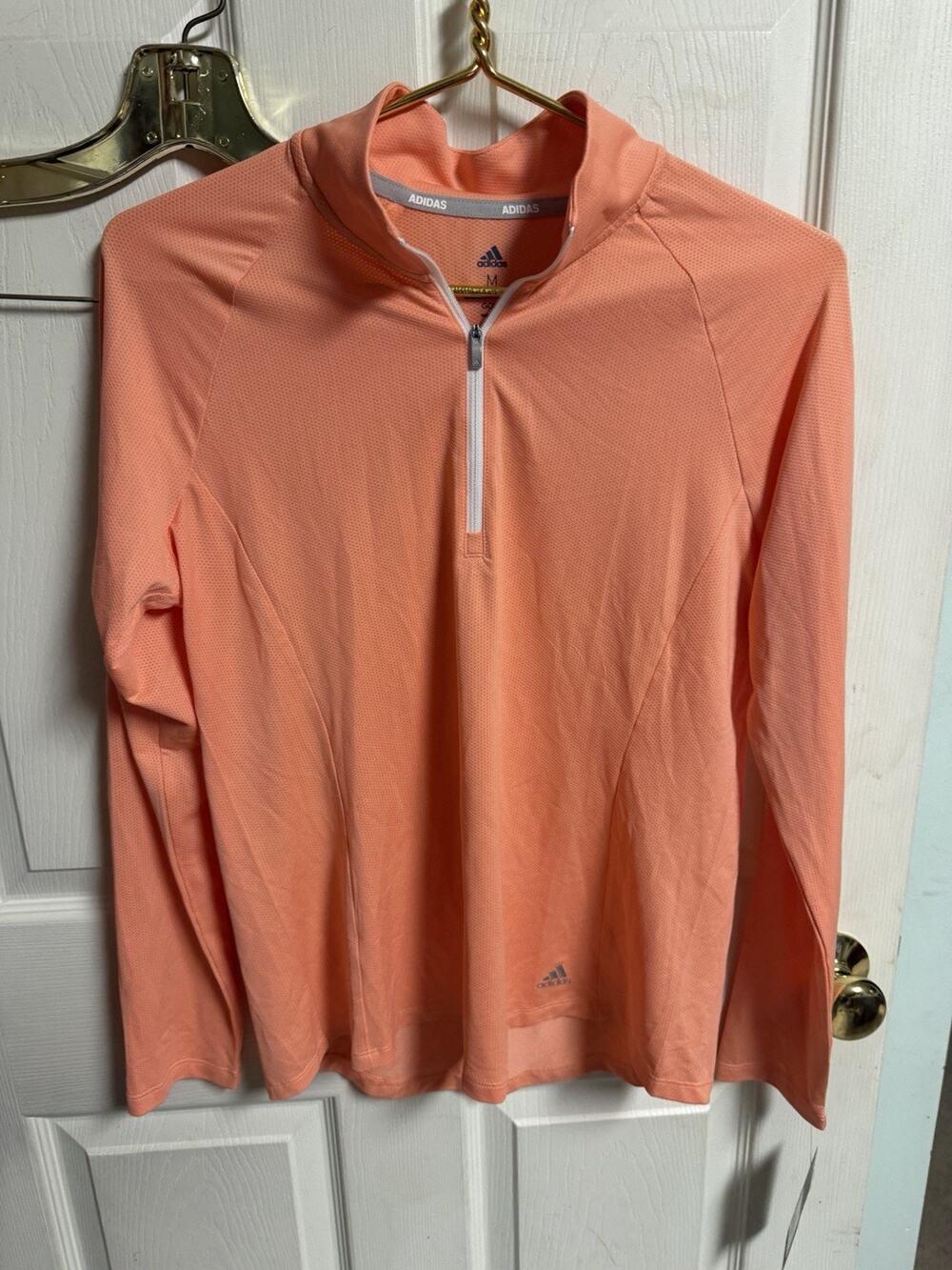 ADIDAS Golf 1/4 Zip Pullover Med UPF 50 Mesh Long Sleeve Shirt New Orange Pink